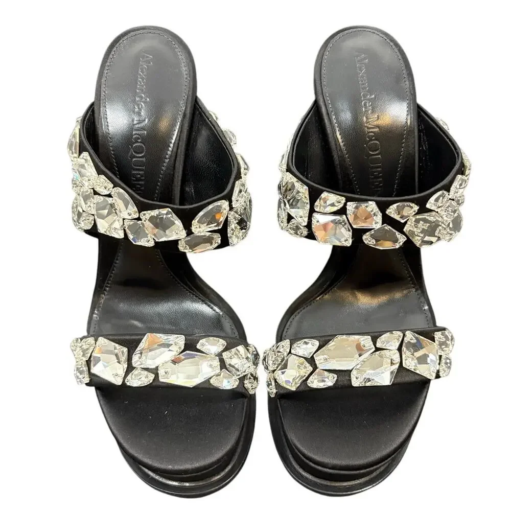 Alexander McQueen Platform Sandal Block Heel Rhinestone Party Evening Formal 8.5
